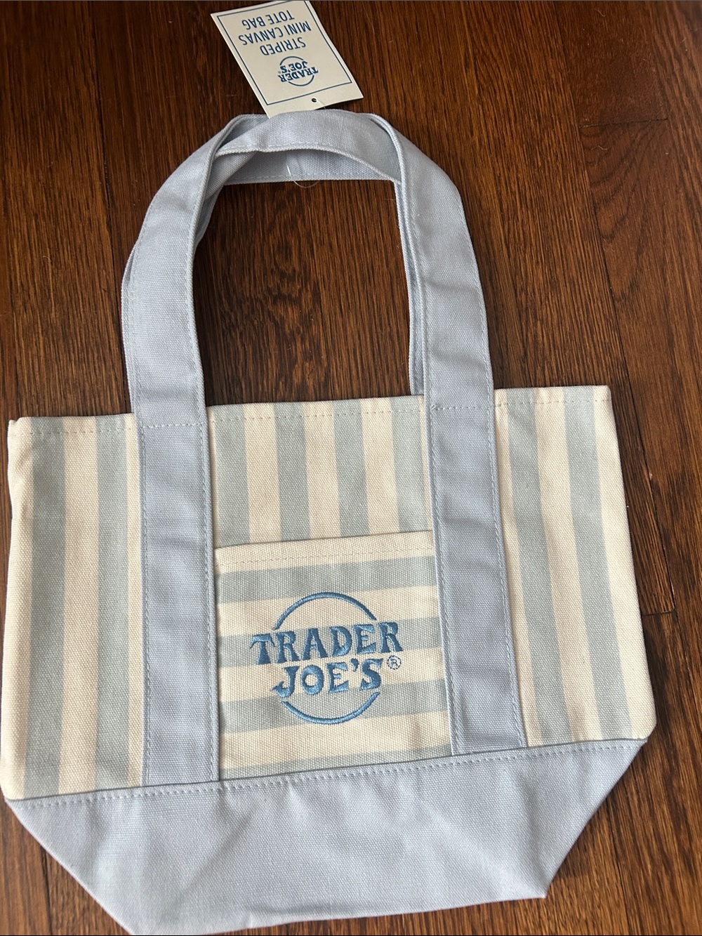 Trader Joe's Canvas Tote with Blue Stripe Logo